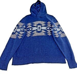 American Eagle Hoodie Men's Large Blue Aztec Knit Sweater